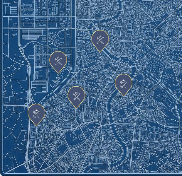 Example of a Curated Travel Bites map with restaurant pins